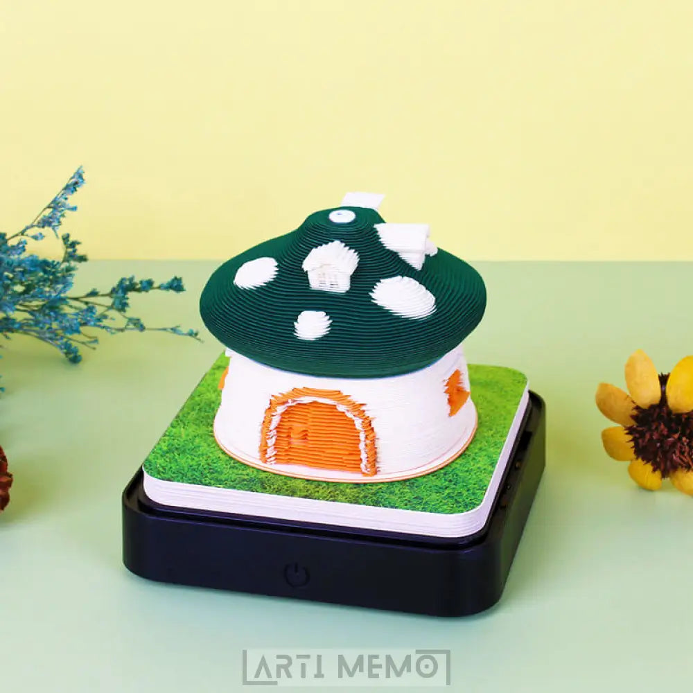 Green Mushroom House Calendar 2024 (with Lights) Arti Memo