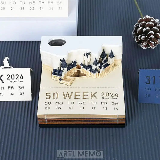 Artimemo Calendar 2024,Arti Memo Calendar,Time Piece Calendar 2024,Time  Piece Calendar Tree,Creative 3D Desk Time Piece Calendar With LED Lights